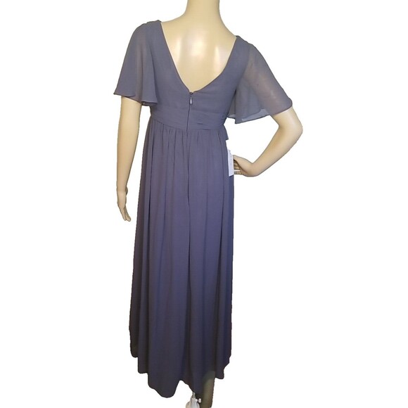 Azazie Juniors 14 Temeka A Lined Ruched Chiffon Dress Color Stormy Prom Wedding - Picture 4 of 13